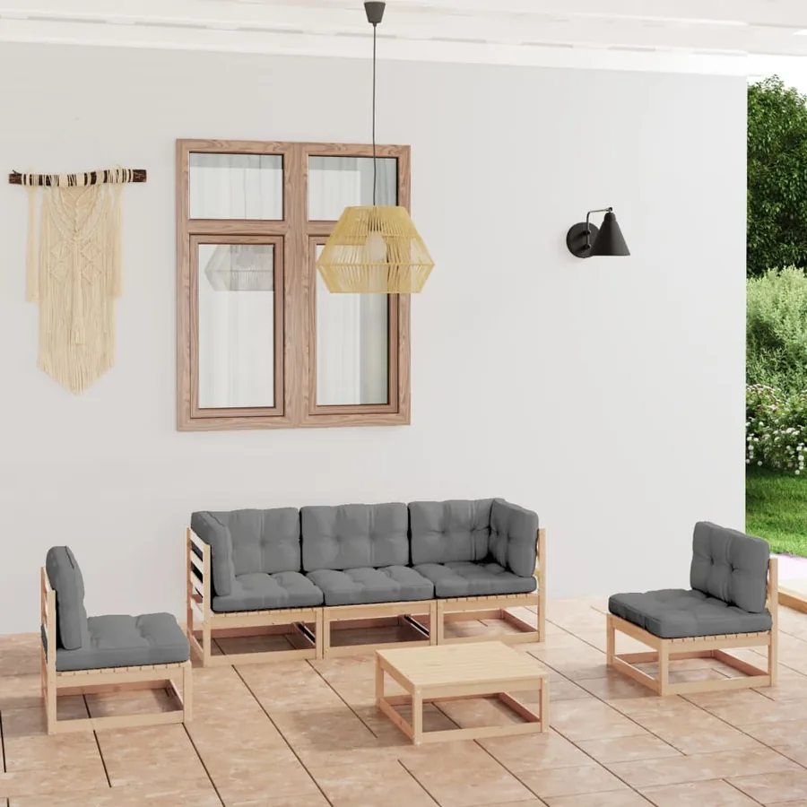 Salon de jardin 6 pcs avec coussins Bois de pin massif