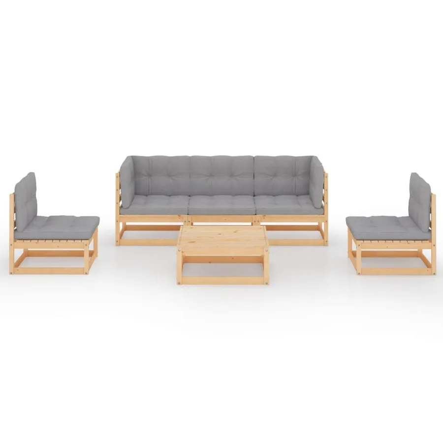 Salon de jardin 6 pcs avec coussins Bois de pin massif - 3