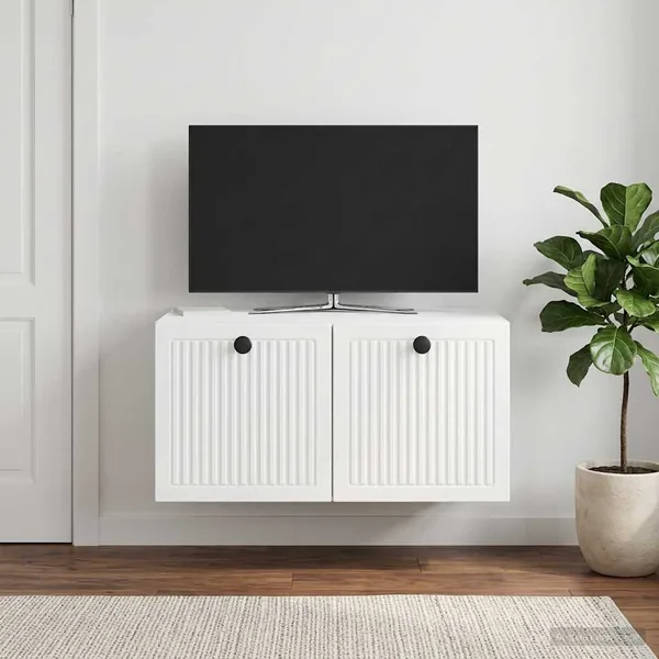 Meuble TV mural Montage mural Blanc brillant 59,5 x 41 x 30 cm