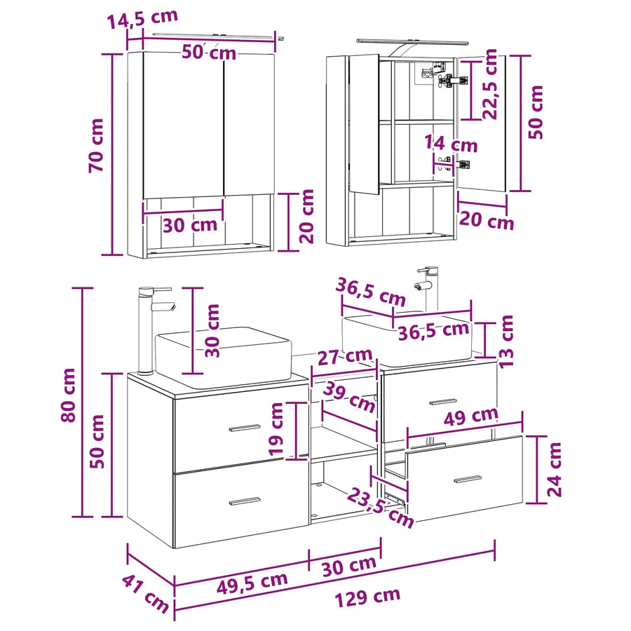Ensemble de mobilier de salle de bain 5 pcs Gris béton - 14