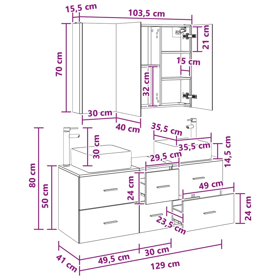 Ensemble de mobilier de salle de bain 4 pcs Sonoma gris - 14