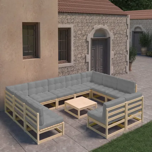 Salon de jardin 12 pcs avec coussins Bois de pin massif