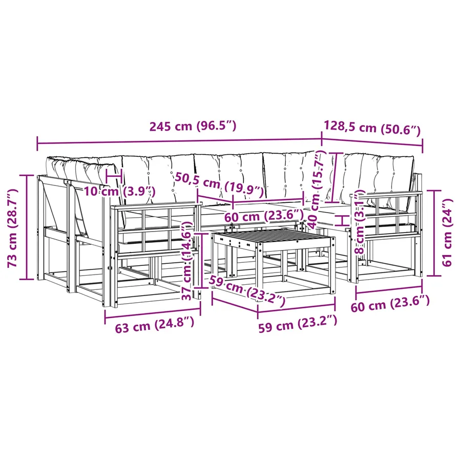 Ensemble de canapés d'extérieur 7 pcs Gris Naturel et Clair - 8