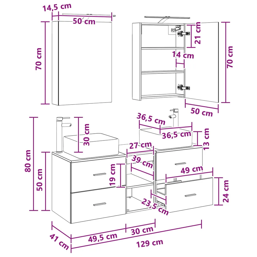 Ensemble de mobilier de salle de bain 5 pcs Bois ancien - 14