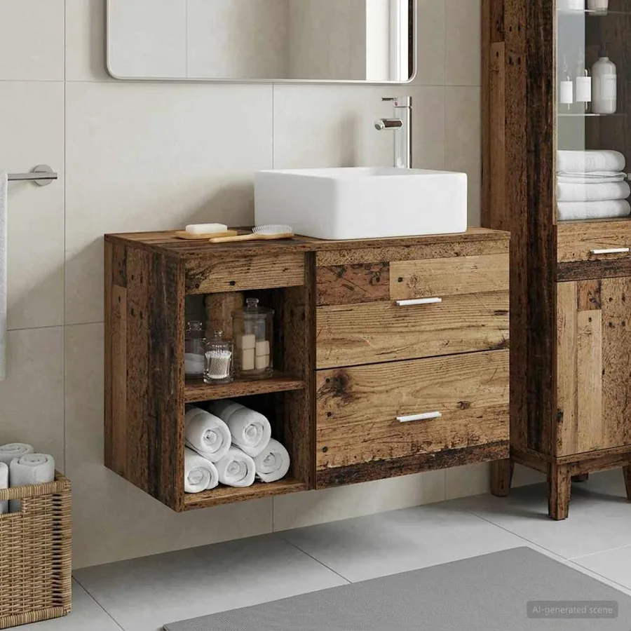Ensemble de mobilier de salle de bain 2 pcs Bois ancien