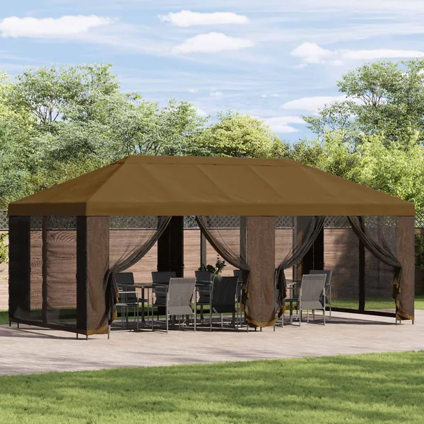 Gazebo avec murs latéraux 6 x 3 m Taupe Polyester et Acier 190