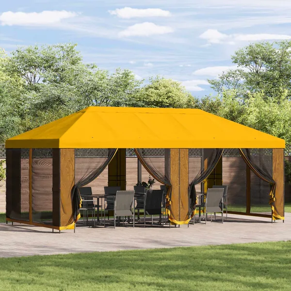 Gazebo avec murs latéraux 6 x 3 m Jaune Polyester et Acier 190