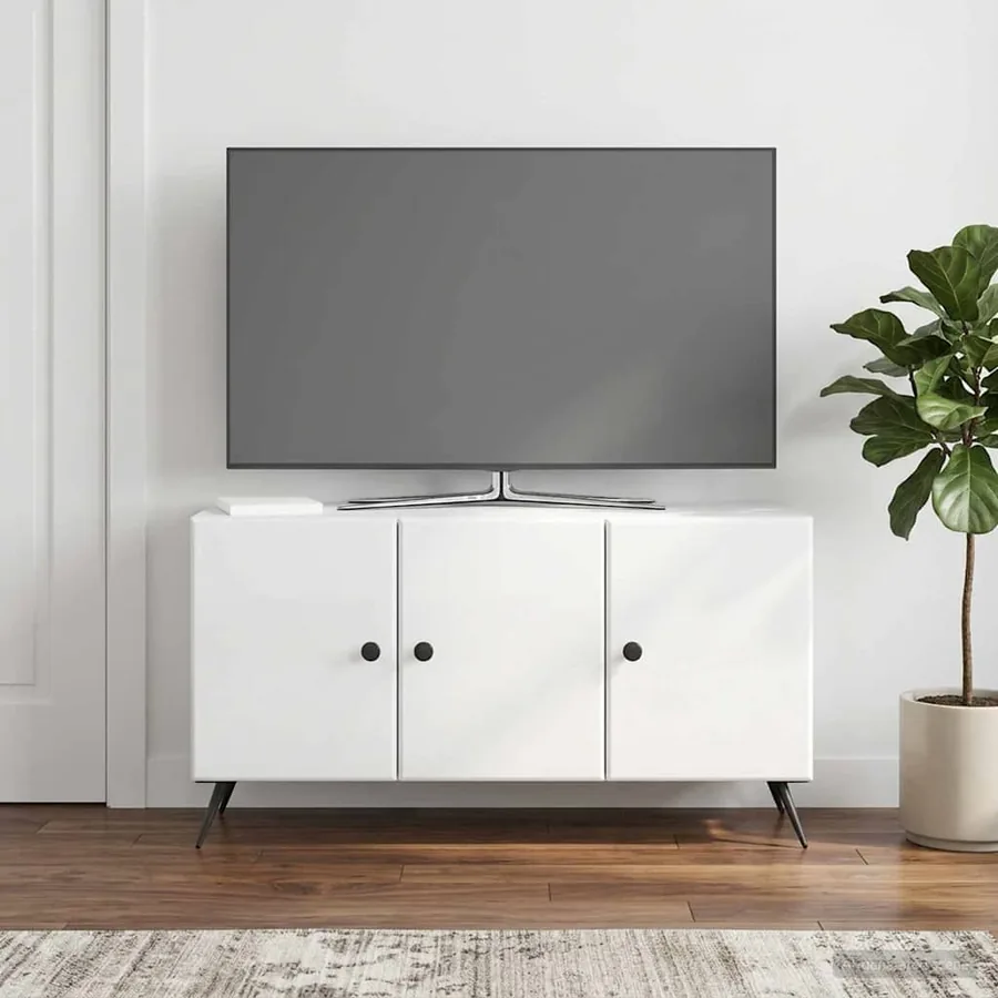 Meuble TV Blanc brillant 99 x 34,5 x 50 cm Bois d'ingénierie - 4
