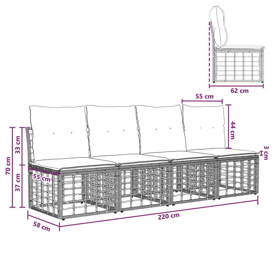 Canapé de jardin 4 places sans accoudoir 4 pcs - 8