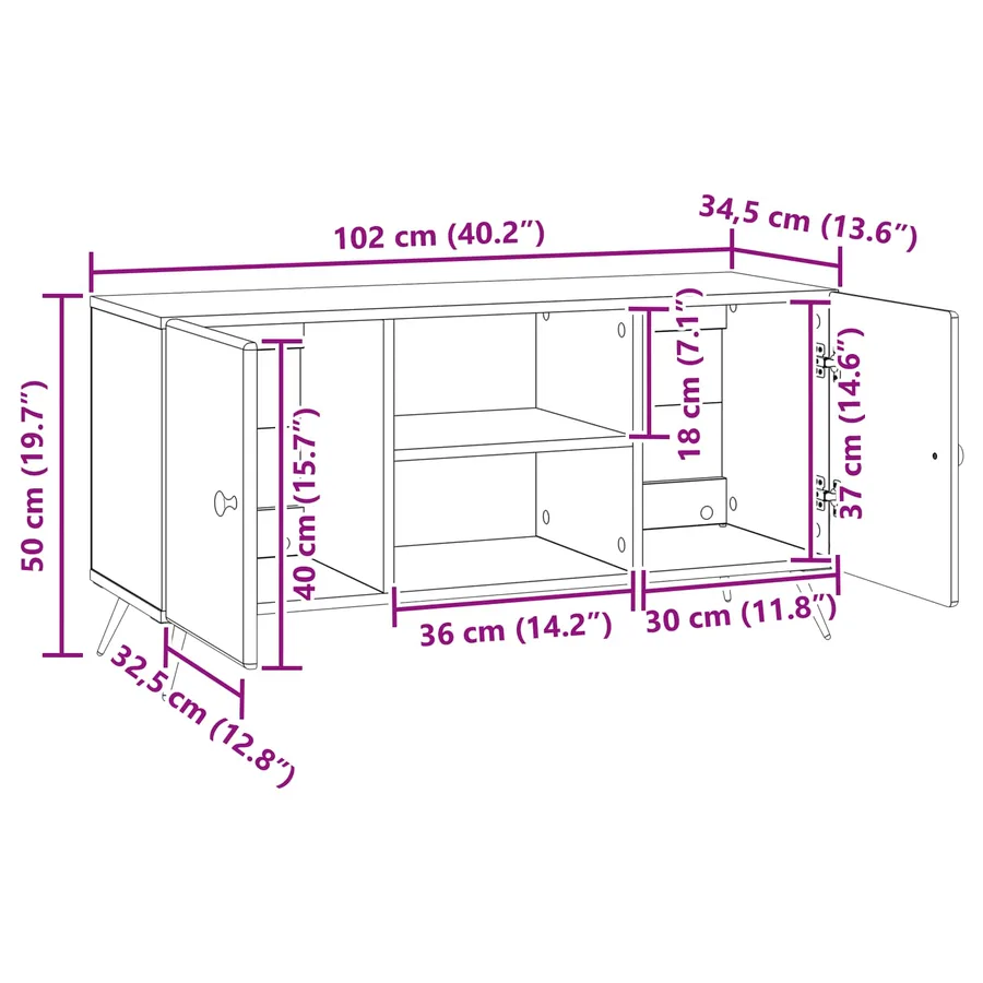 Meuble TV Gris béton 102 x 34,5 x 50 cm Bois d'ingénierie - 11
