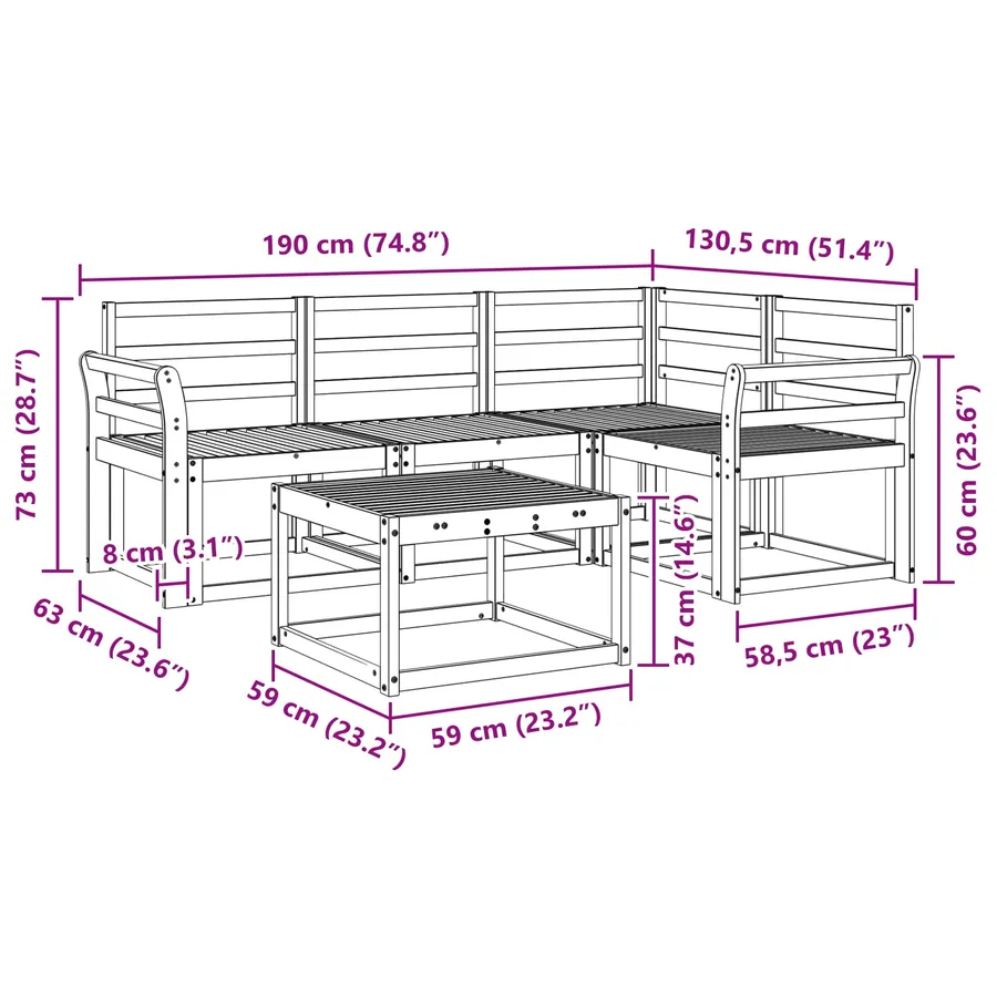 Ensemble de canapés d'extérieur 5 pcs Naturel - 8