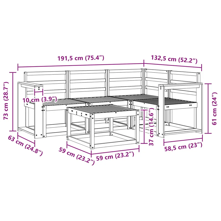 Ensemble de canapés d'extérieur 5 pcs Naturel - 10