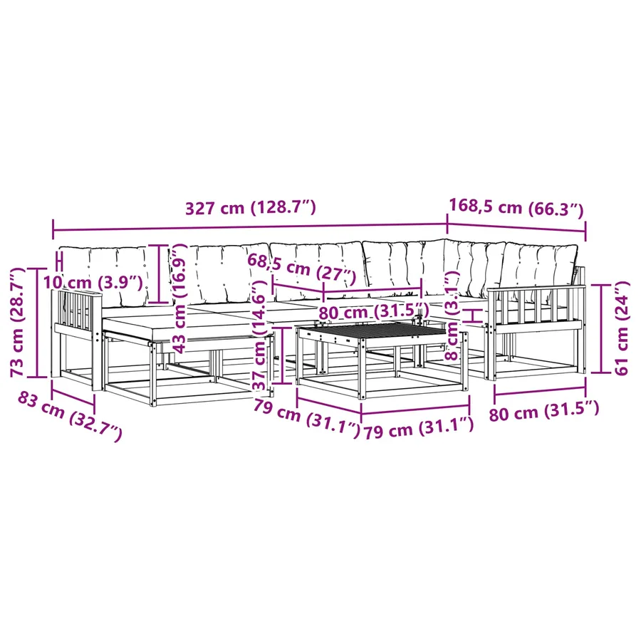 Ensemble de canapés d'extérieur 19 pcs Naturel et Noir - 15