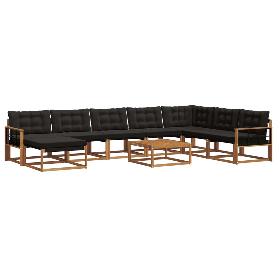 Ensemble de canapés d'extérieur 9 pcs Naturel et Noir - 2