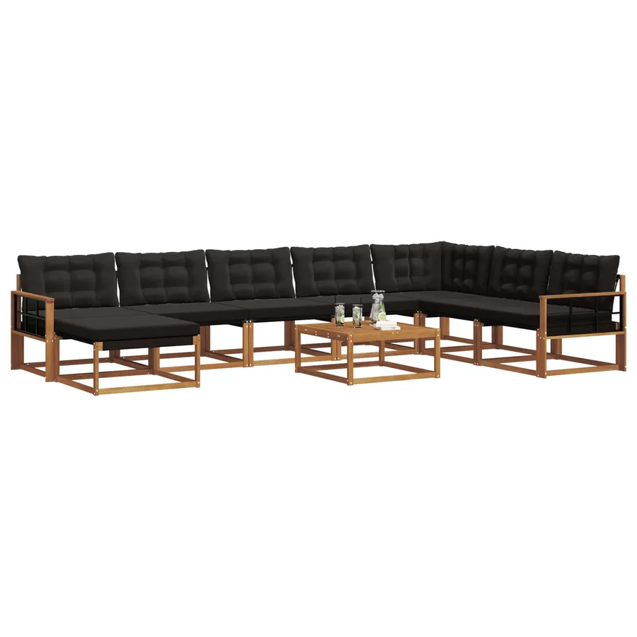 Ensemble de canapés d'extérieur 9 pcs Naturel et Noir - 3
