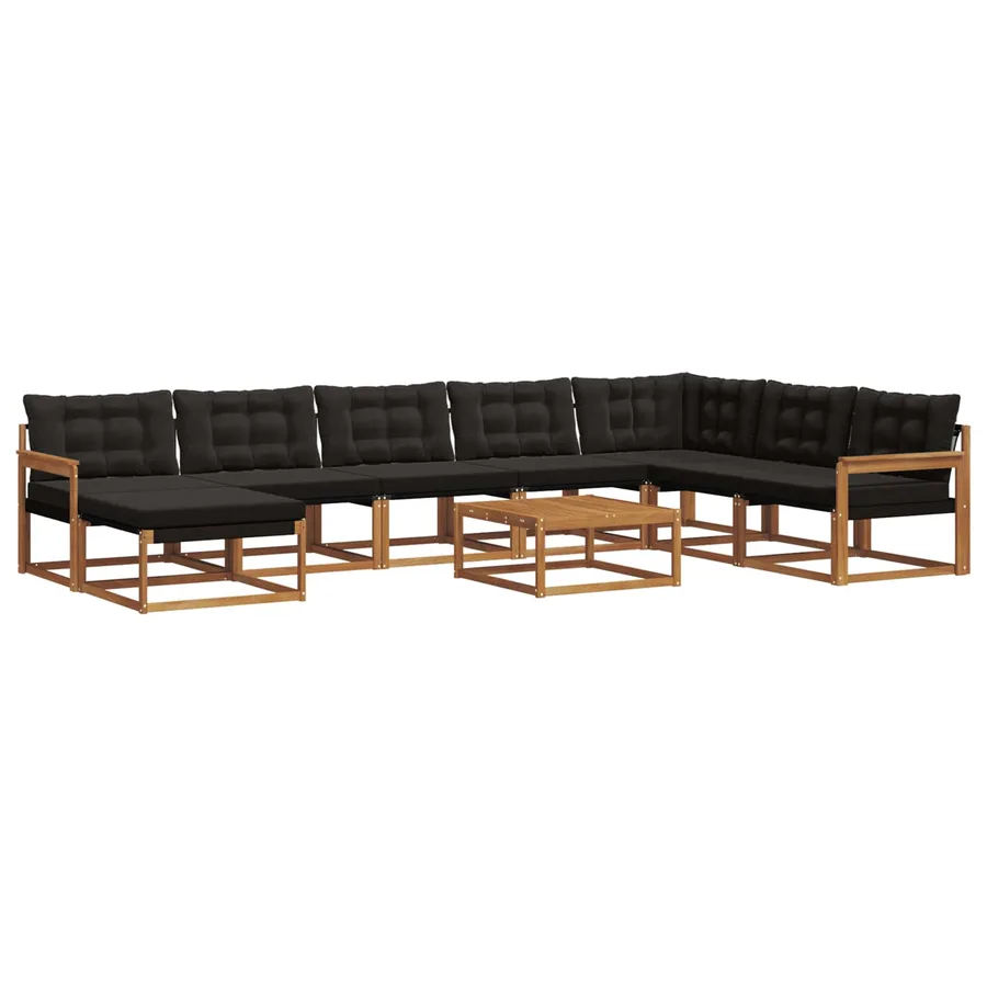 Ensemble de canapés d'extérieur 9 pcs Naturel et Noir - 2