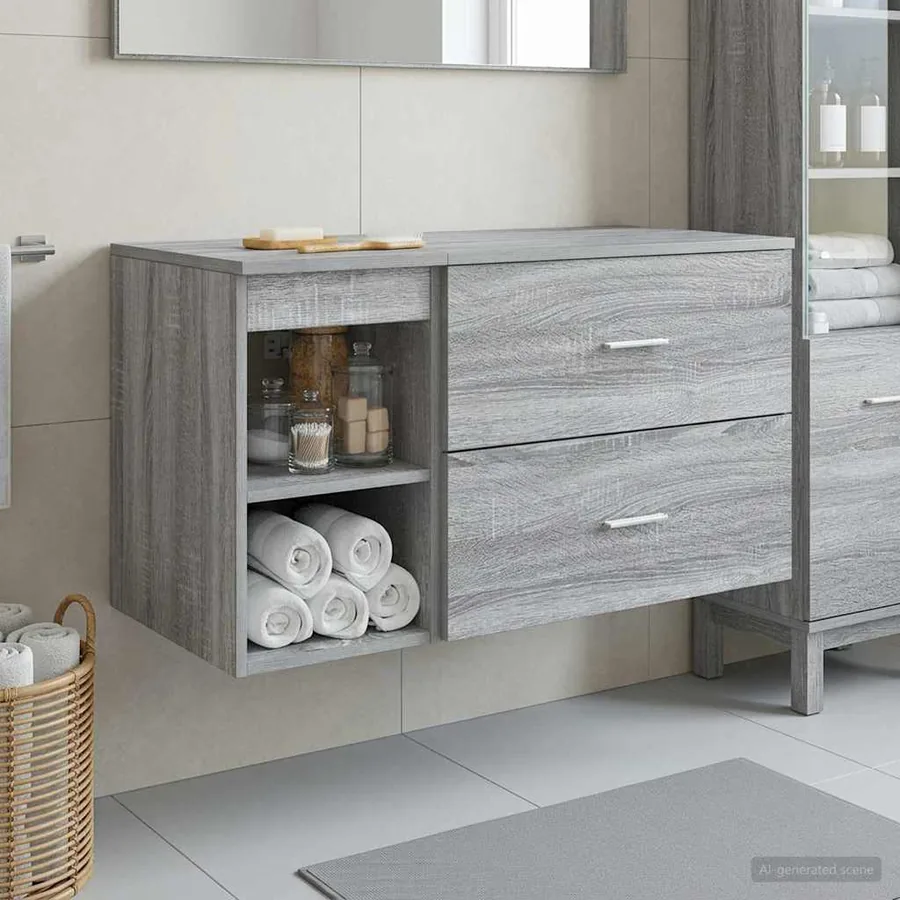 Ensemble de mobilier de salle de bain 2 pcs Sonoma gris