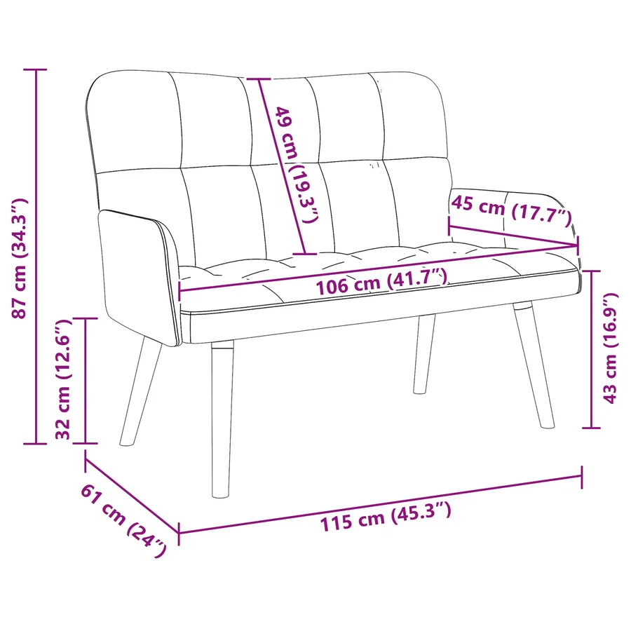 Sofa 2 places Bordeaux 115 x 61 x 87 cm Velours - 9