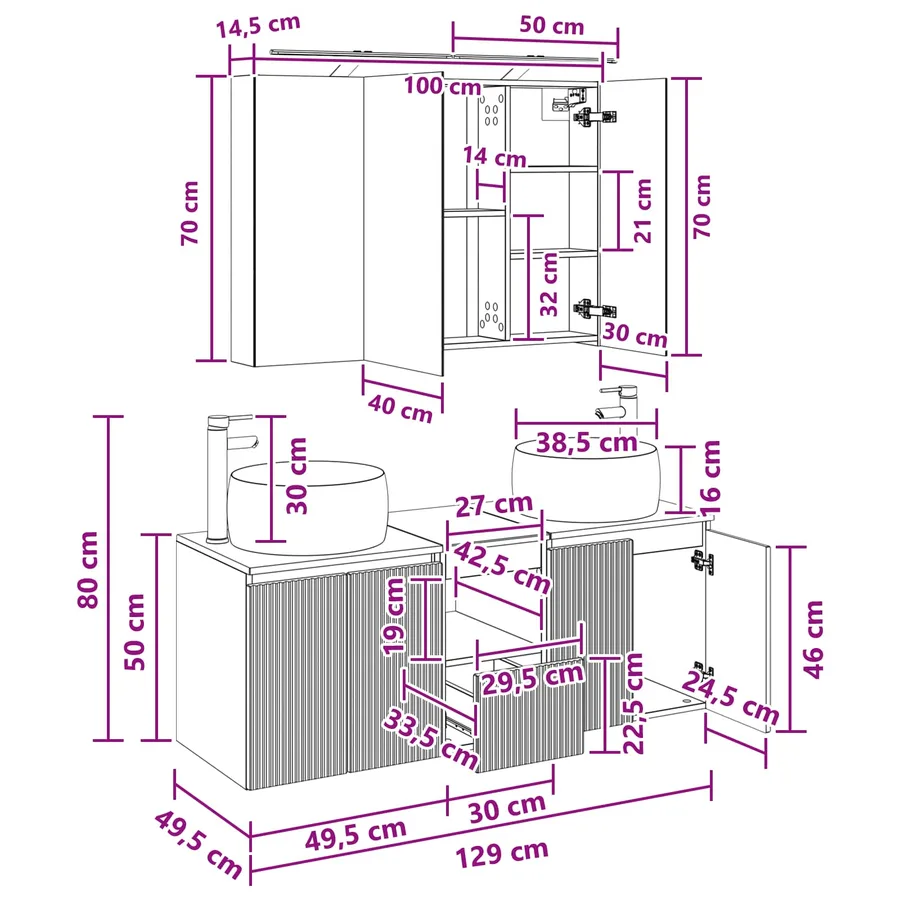 Ensemble d'armoire de salle de bain 4 pcs Sonoma gris - 14