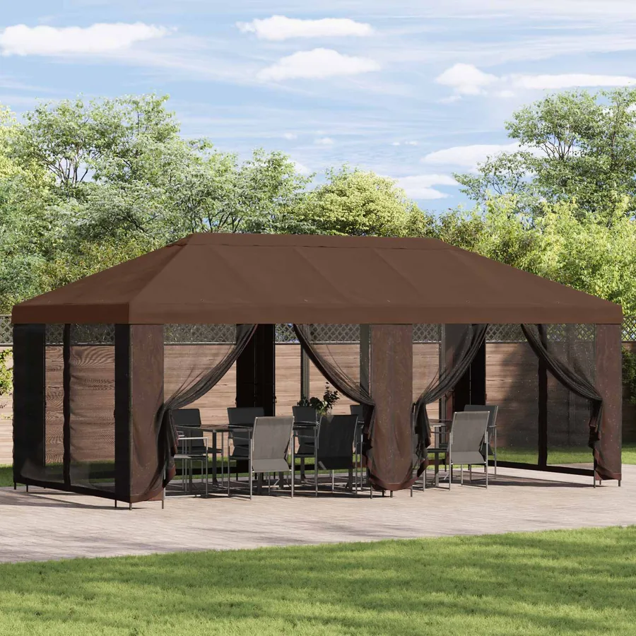 Gazebo avec murs latéraux 6 x 3 m Marron Polyester et Acier 190