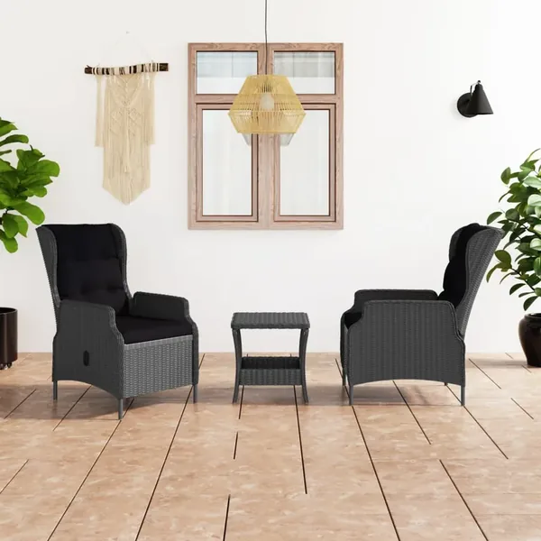 Salon de jardin avec coussins 3 pcs résine tressée gris foncé