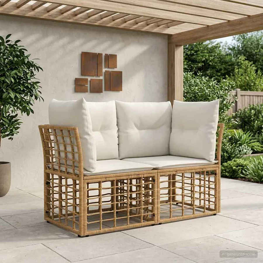 Loveseat d'extérieur 2 pcs Blanc Naturel et Crème polyrotin