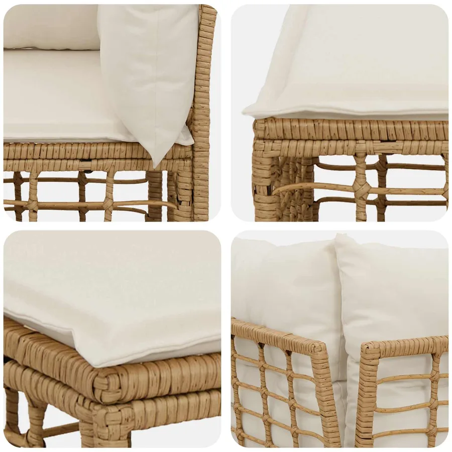 Loveseat d'extérieur 2 pcs Blanc Naturel et Crème polyrotin - 7