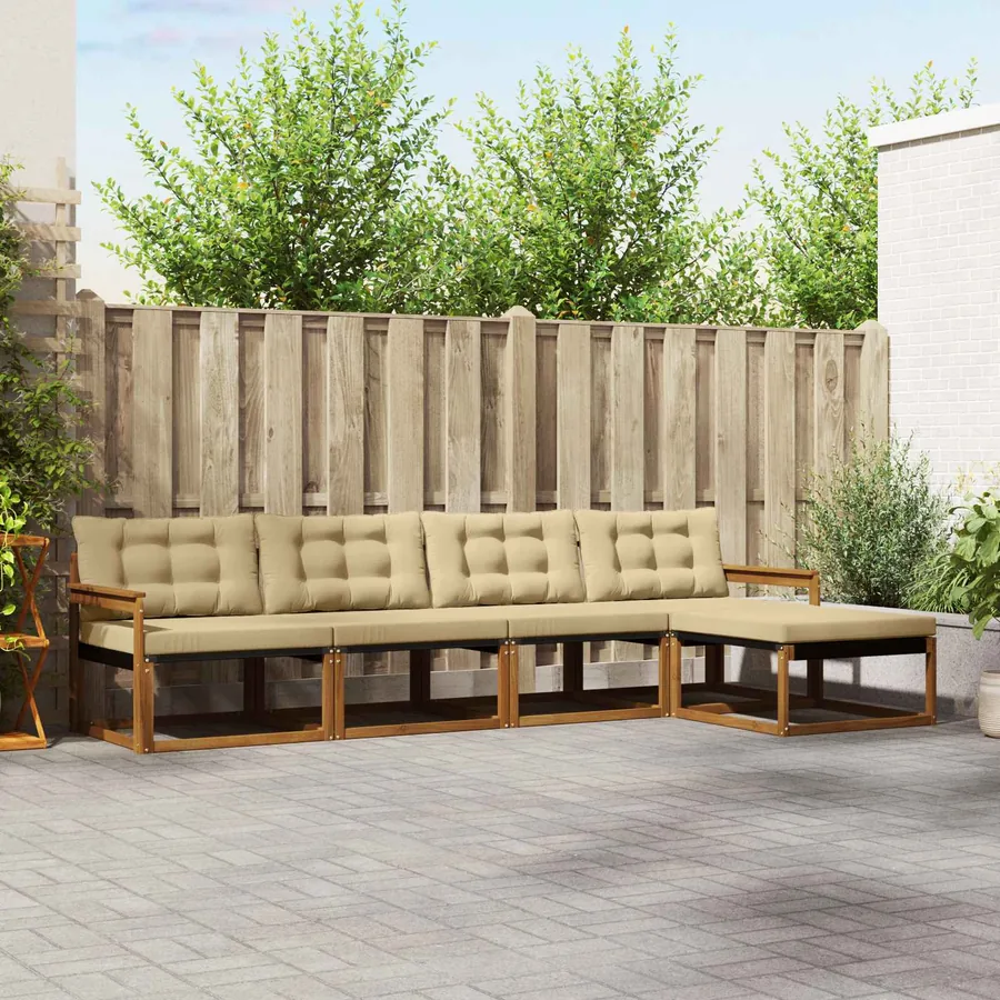 Ensemble de canapés d'extérieur 5 pcs Naturel et Beige