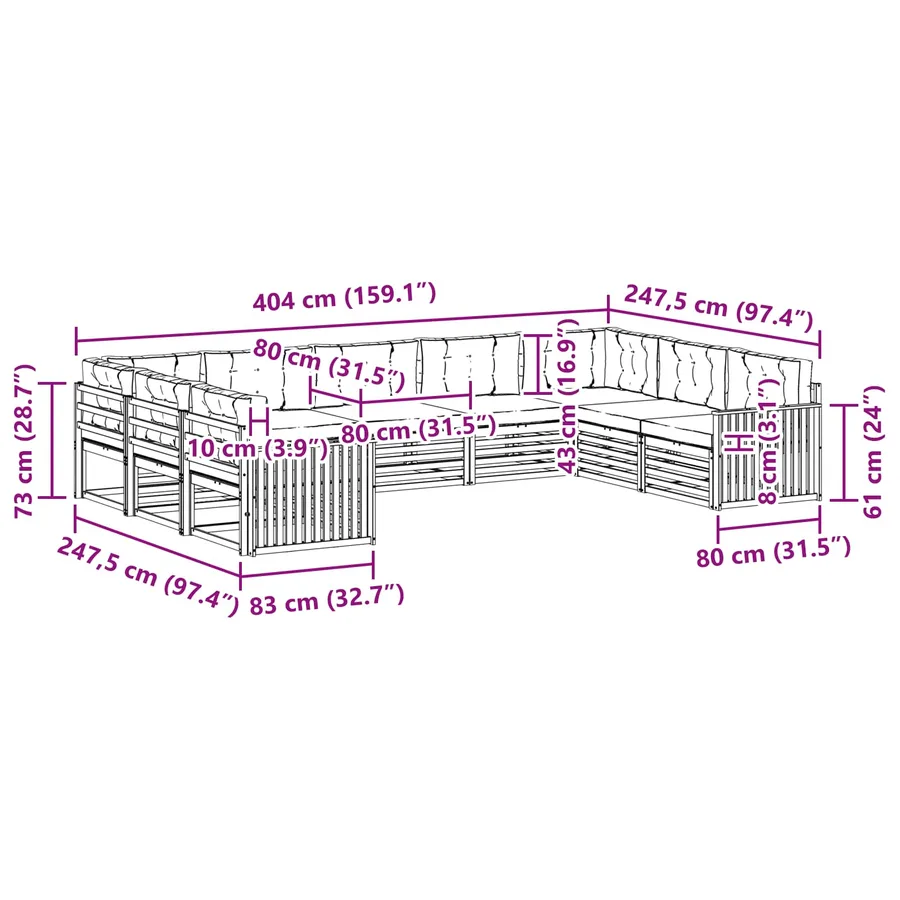 Ensemble de canapés d'extérieur 9 pcs Gris Naturel et Clair - 9