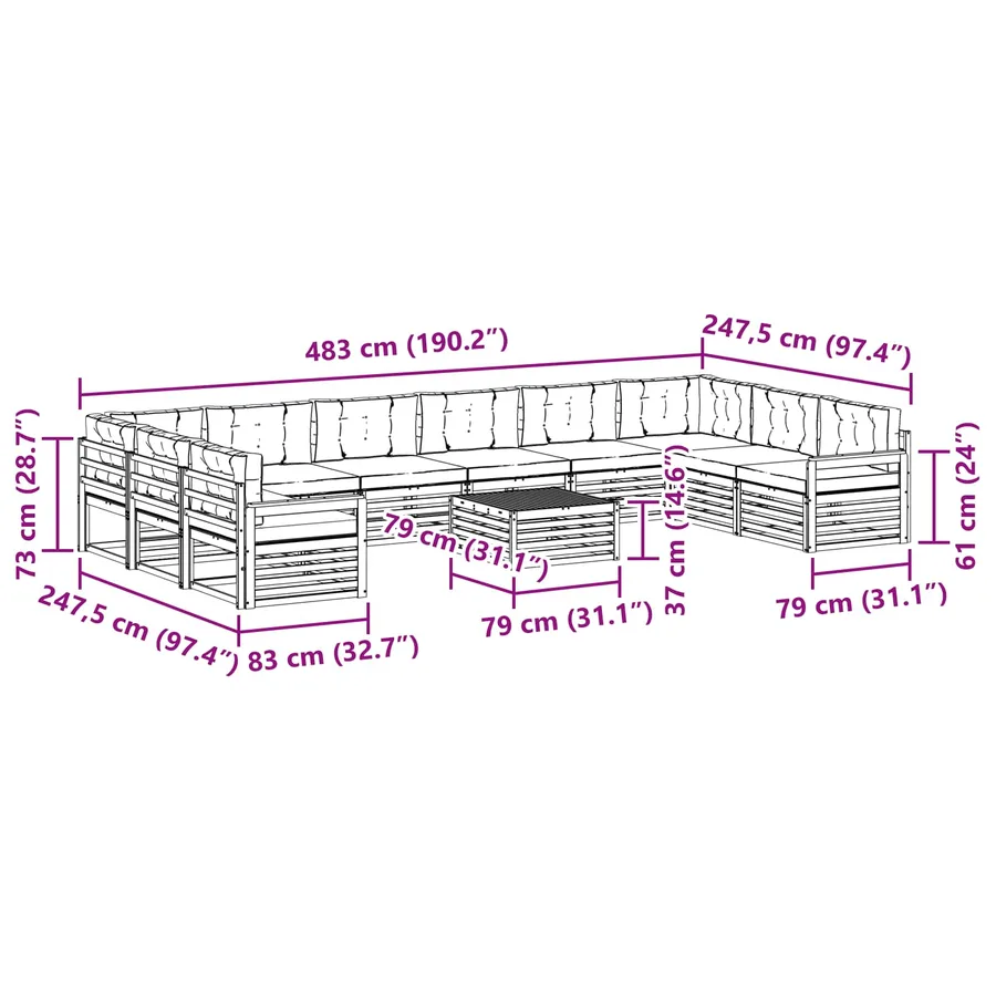 Ensembles de canapés avec coussin 11 pcs Gris Naturel et Clair - 8