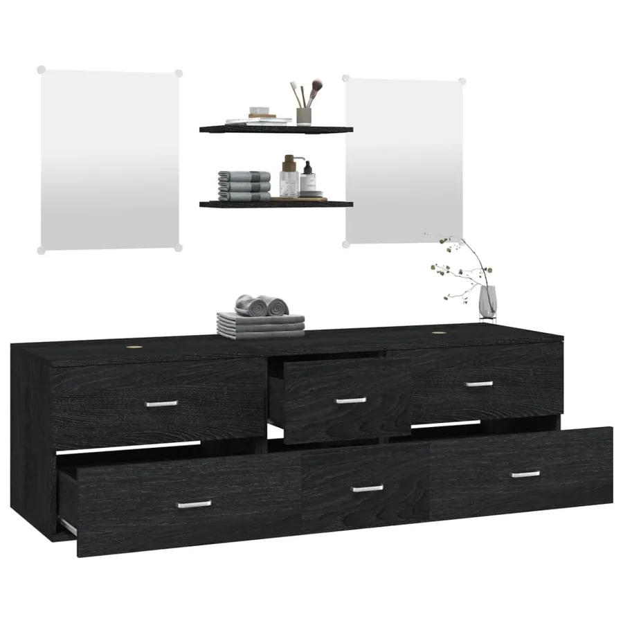 Ensemble de meubles salle de bain 5 pcs noir bois d'ingénierie - 3