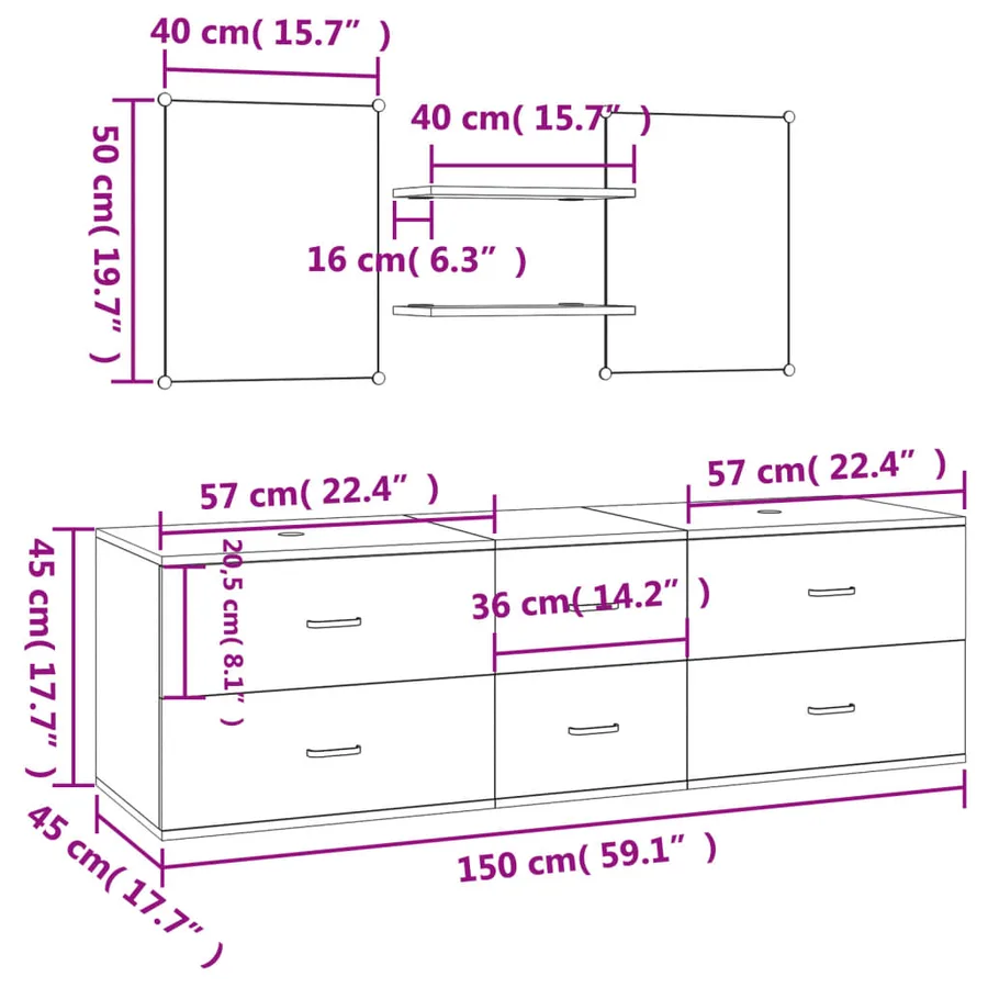 Ensemble de meubles salle de bain 5 pcs noir bois d'ingénierie - 9