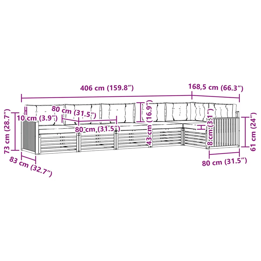 Ensemble de canapés d'extérieur 6 pcs Gris Naturel et Clair - 8