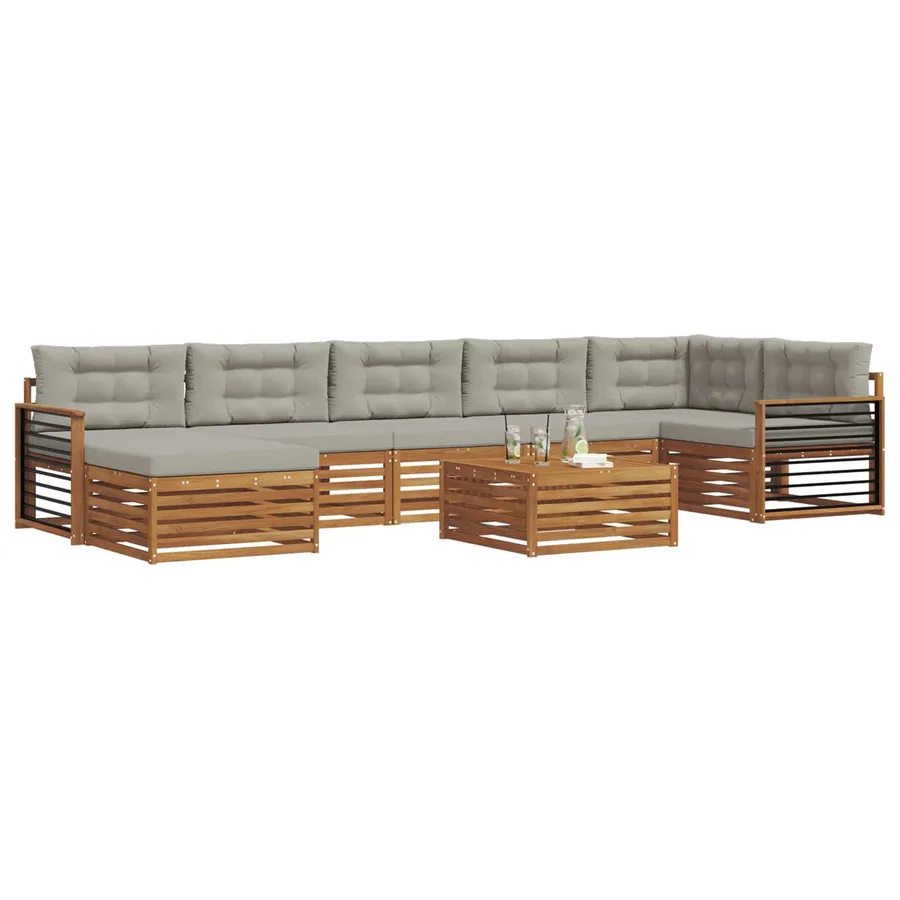 Ensemble de canapés d'extérieur 8 pcs Gris Naturel et Clair - 3