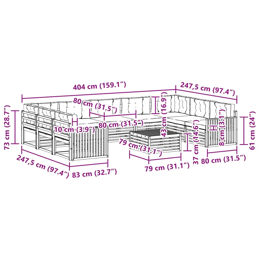 Ensemble de canapés d'extérieur 10 pcs Gris Naturel et Clair - 8