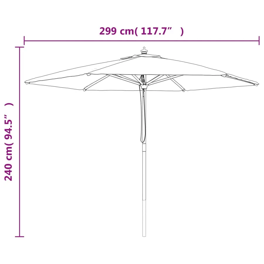 Parasol de jardin avec mât en bois vert 299x240 cm - 8