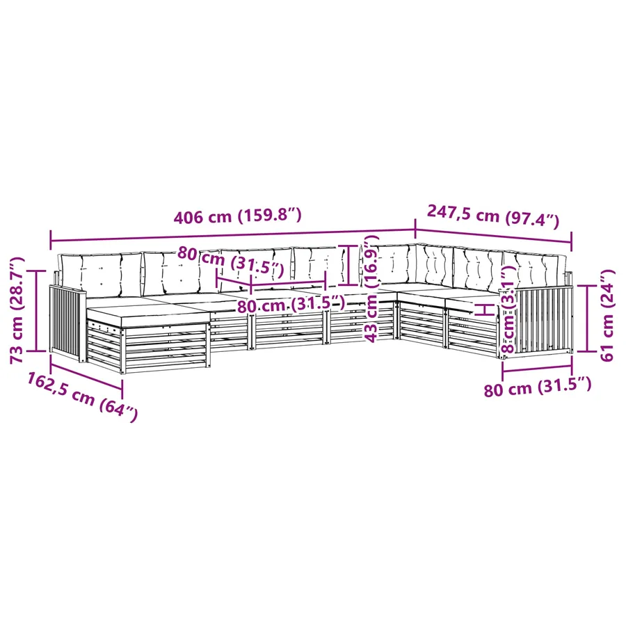 Ensemble de canapés d'extérieur 8 pcs Gris Naturel et Clair - 9