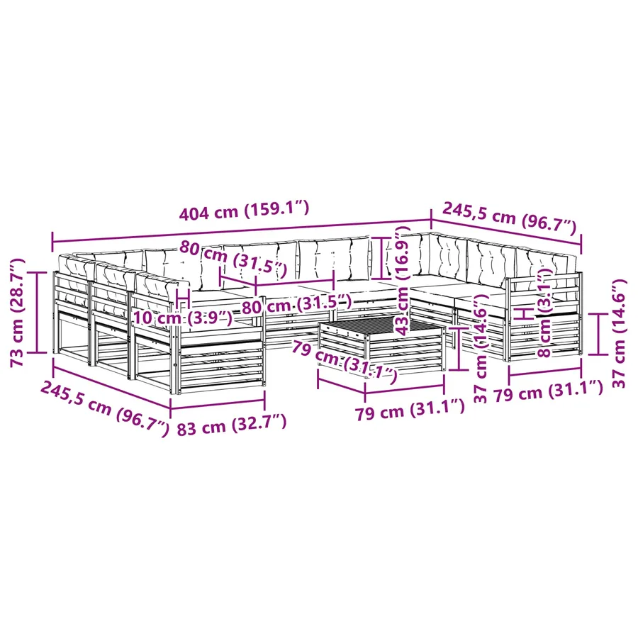 Ensemble de canapés d'extérieur 10 pcs Gris Naturel et Clair - 8