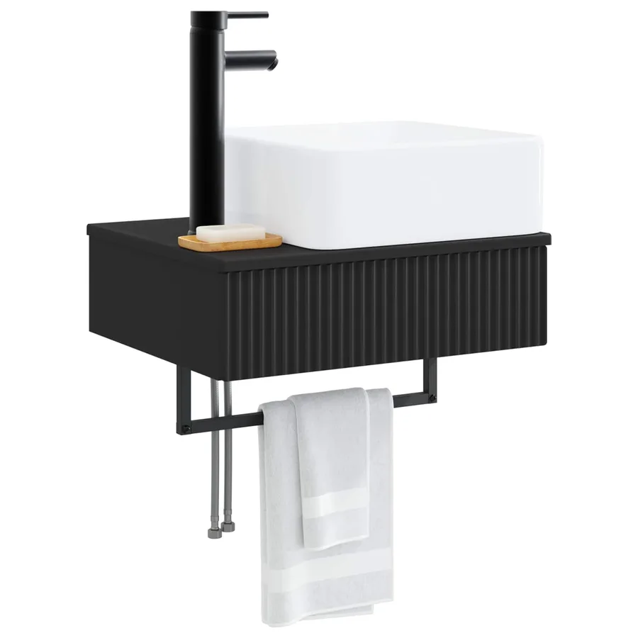Basin de lavage mural Noir 50 x 41 x 39 cm Bois d'ingénierie - 3