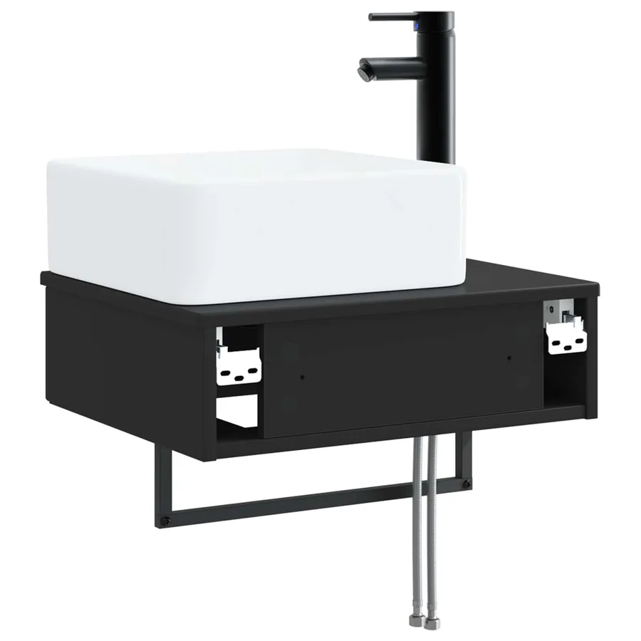 Basin de lavage mural Noir 50 x 41 x 39 cm Bois d'ingénierie - 5