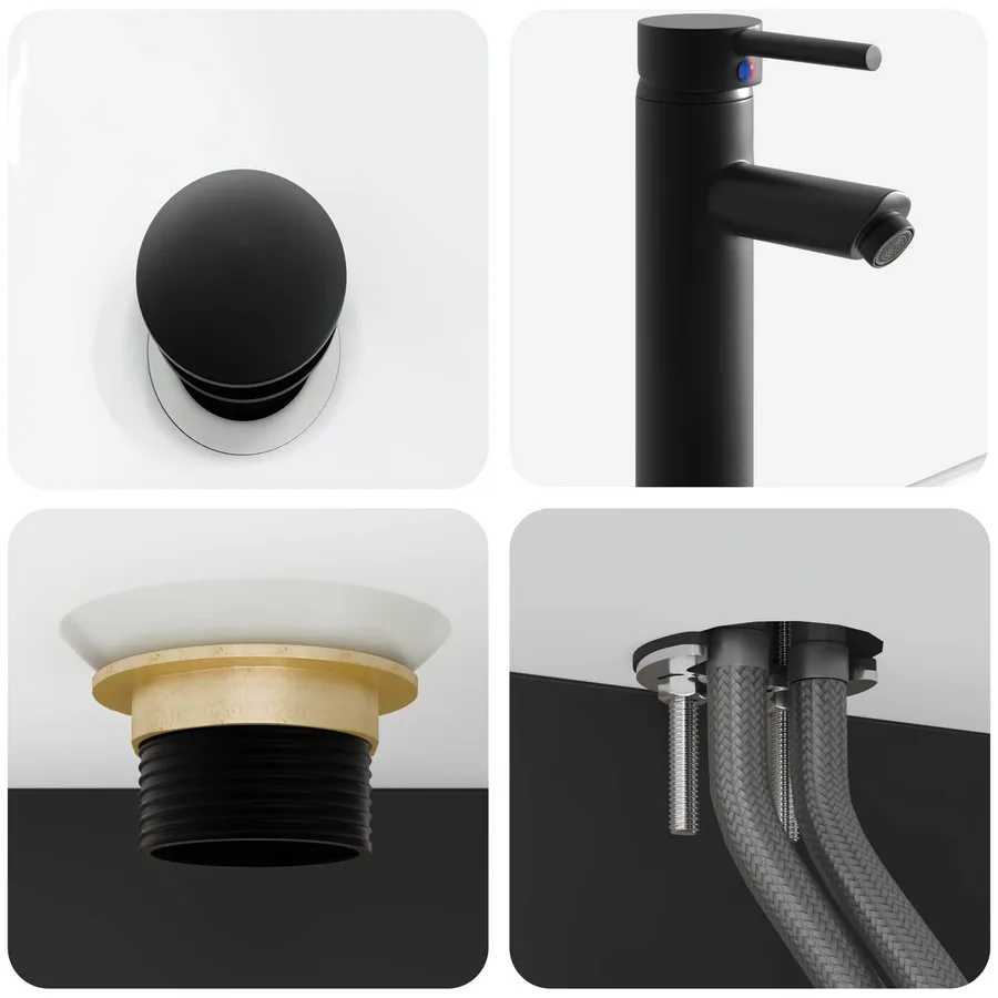 Basin de lavage mural Noir 50 x 41 x 39 cm Bois d'ingénierie - 7