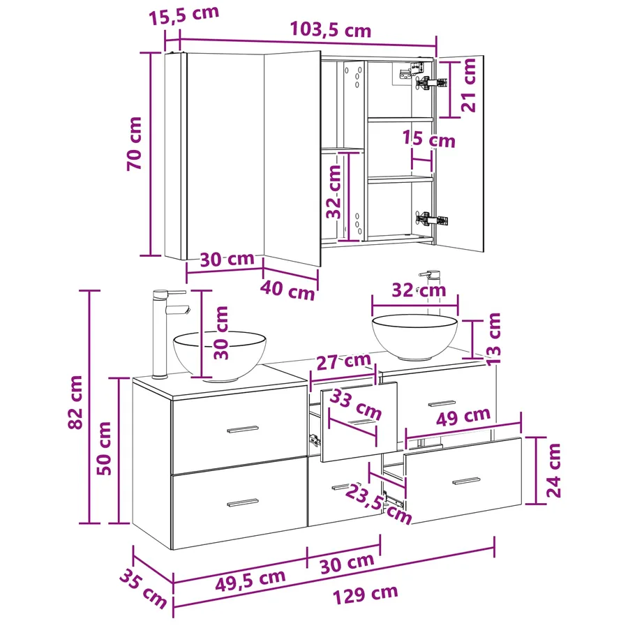 Ensemble de mobilier de salle de bain 4 pcs Sonoma gris - 14