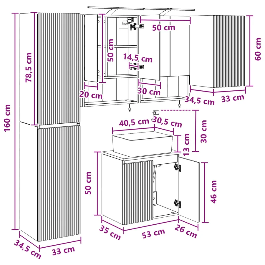 Ensemble d'armoire de salle de bain 5 pc Chêne artisanal - 16