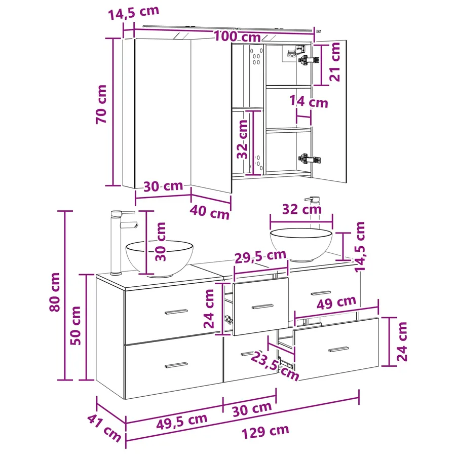 Ensemble de mobilier de salle de bain 4 pcs Chêne fumé - 14