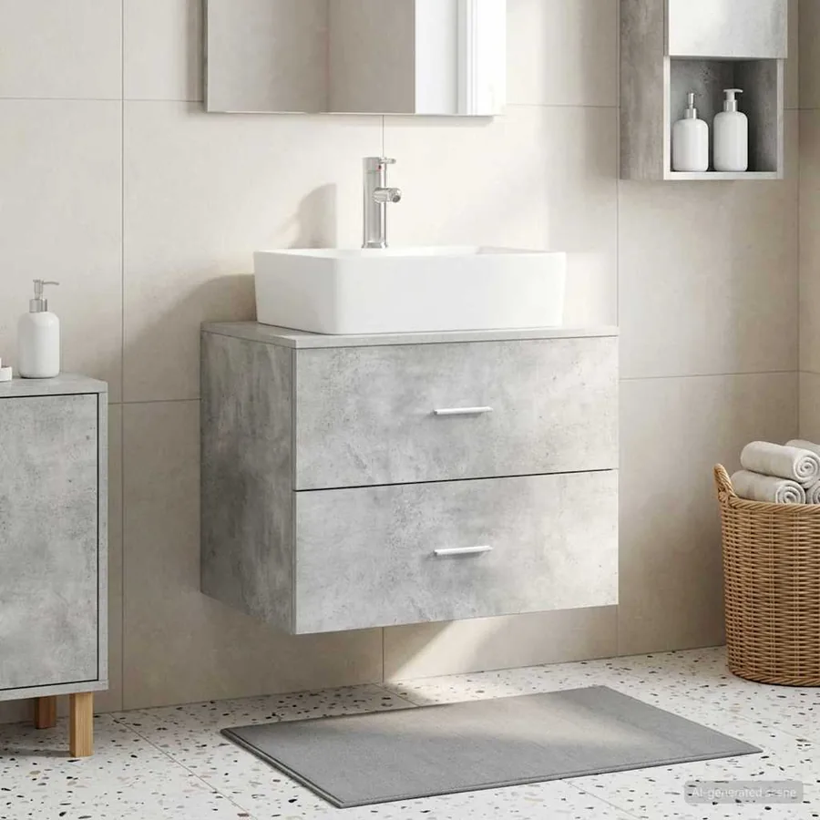 Meuble de Salle de Bain Suspendu Gris béton 62,5 x 44,5 x 50 cm