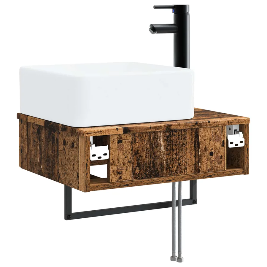 Basin de lavage mural Bois ancien 50 x 41 x 39 cm - 5