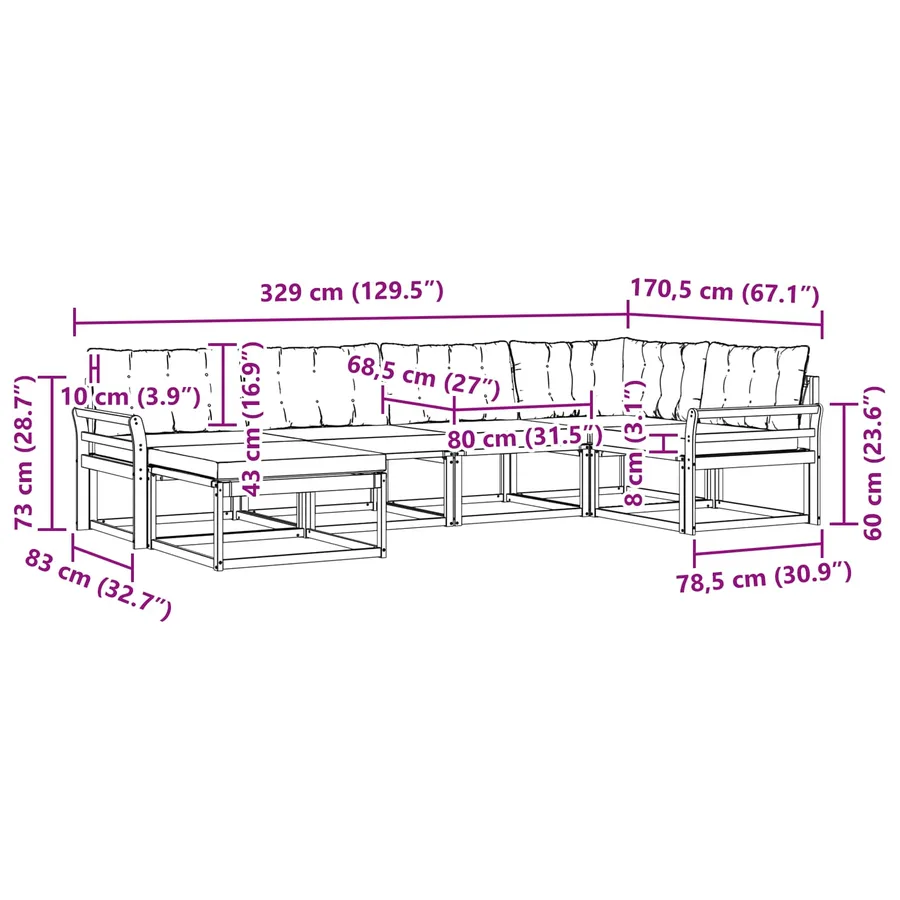 Ensemble de canapés d'extérieur 6 pcs Gris Naturel et Clair - 13
