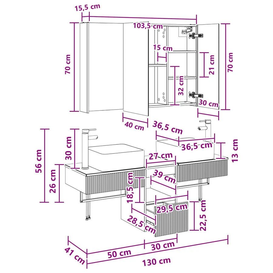 Ensemble d'armoire de salle de bain 4 pcs Blanc - 14