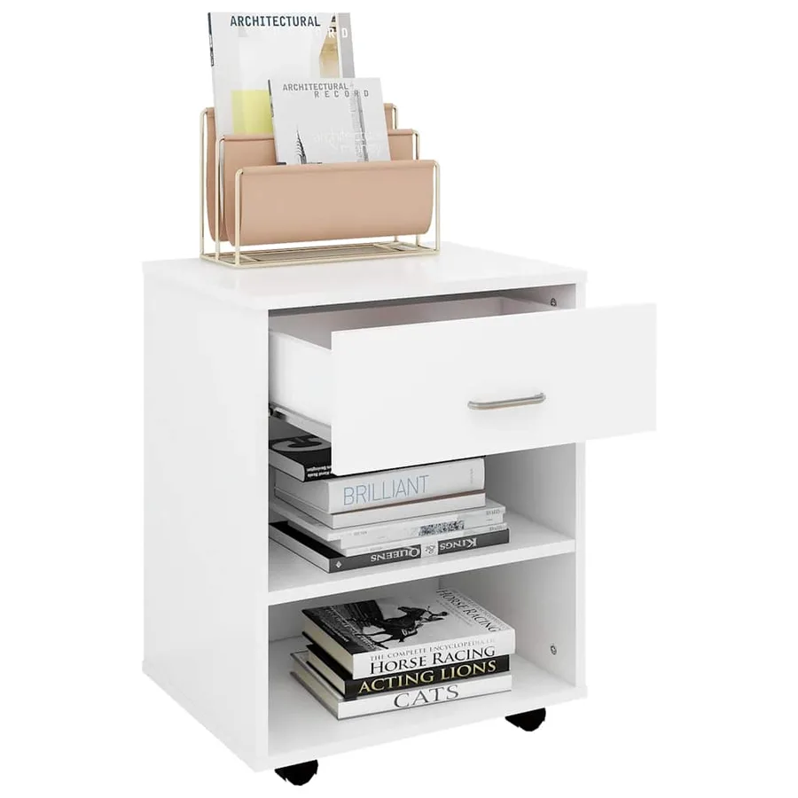 Armoire à roulettes Blanc 46x36x59 cm Bois d'ingénierie - 7