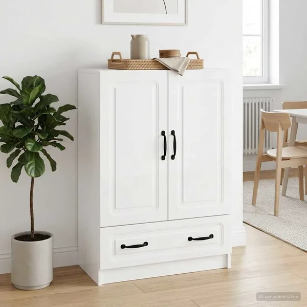Buffet Blanc brillant 66 x 34,5 x 92 cm Bois d'ingénierie